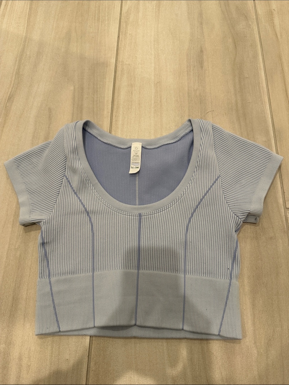aerie offline Light Blue Ribbed Scoop-Neck Crop Top, S